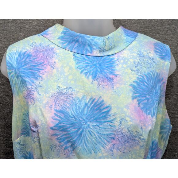 VINTAGE Haybrooke Classic - Blue Floral, Sleeveless, Zip Back, Pleated, Belted - Picture 2 of 10